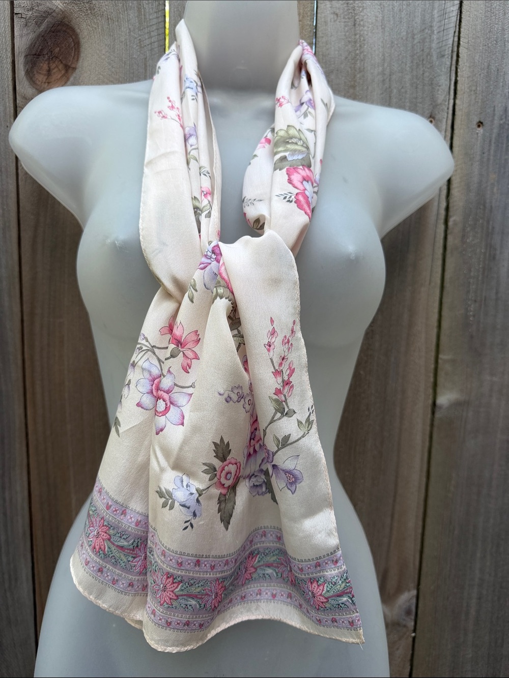 Liz Claiborne Vintage Floral Silk Oblong Scarf | Purple & Pink Botanical
